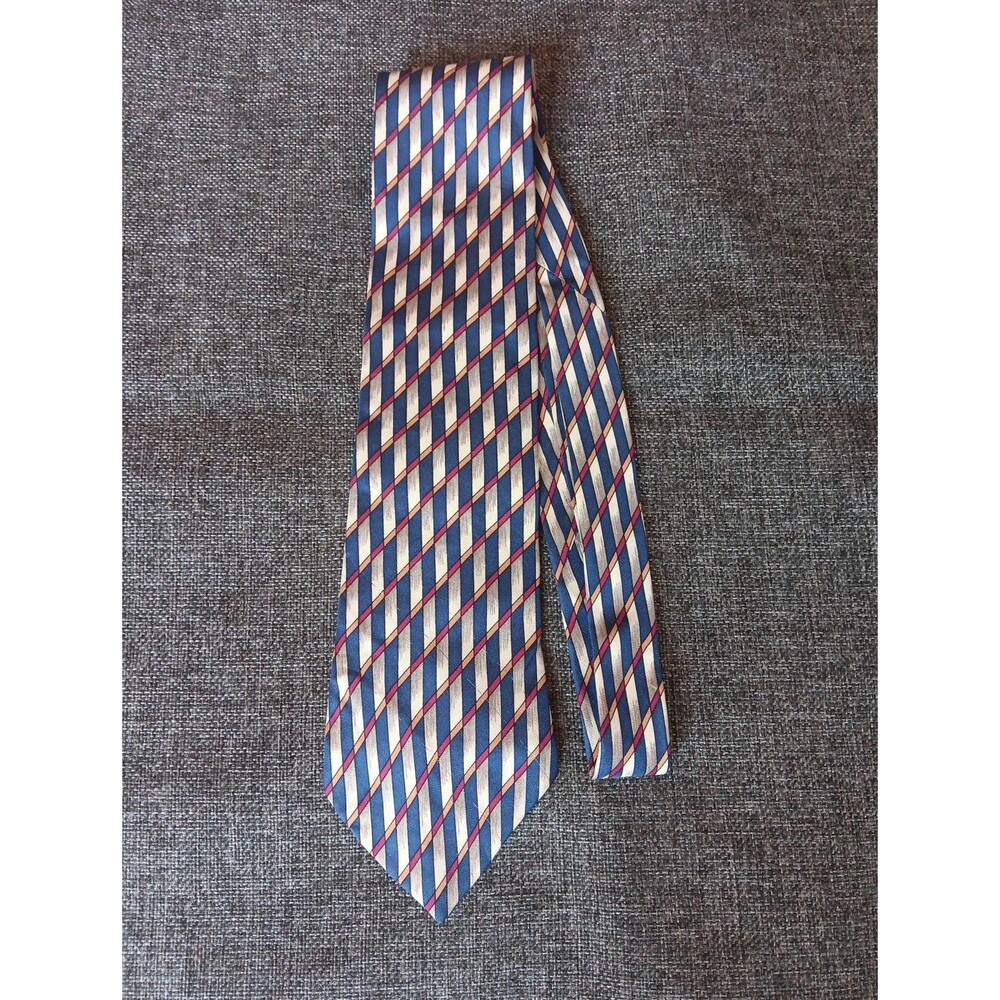 Tie 70s 80s 90s Y2K Mens Hunting Horn Silk Beige Blue Red Gold 4 Wide 60 Long
